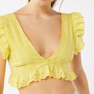 Finders Keepers Lemon Eyelet Ruffle Blouse